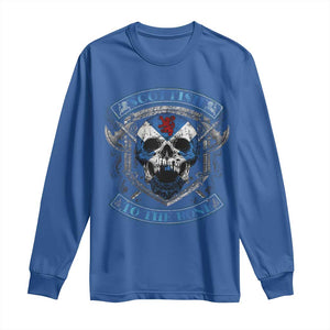 Funny Scottish Viking Long Sleeve Shirt Scottish To The Bone Vintage Scottish Lion Rampant Flag Skull TS11 Royal Blue Print Your Wear