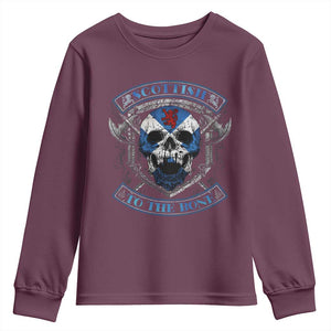Funny Scottish Viking Youth Sweatshirt Scottish To The Bone Vintage Scottish Lion Rampant Flag Skull TS11 Maroon Print Your Wear
