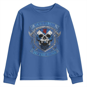 Funny Scottish Viking Youth Sweatshirt Scottish To The Bone Vintage Scottish Lion Rampant Flag Skull TS11 Royal Blue Print Your Wear