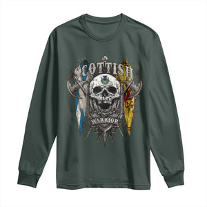 Scottish Warrior Long Sleeve Shirt Vintage Skull Celtic Cross Scottish Lion Rampant Flag TS11 Dark Forest Green Print Your Wear