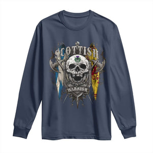 Scottish Warrior Long Sleeve Shirt Vintage Skull Celtic Cross Scottish Lion Rampant Flag TS11 Navy Print Your Wear