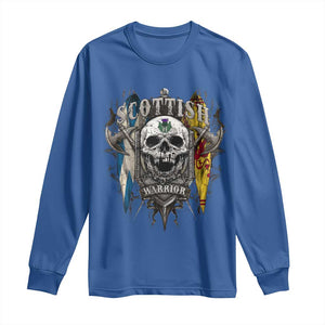 Scottish Warrior Long Sleeve Shirt Vintage Skull Celtic Cross Scottish Lion Rampant Flag TS11 Royal Blue Print Your Wear