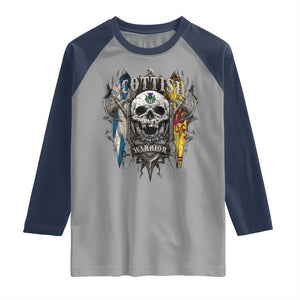 Scottish Warrior Raglan Shirt Vintage Skull Celtic Cross Scottish Lion Rampant Flag TS11 Sport Gray Navy Print Your Wear