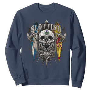 Scottish Warrior Sweatshirt Vintage Skull Celtic Cross Scottish Lion Rampant Flag TS11 Navy Print Your Wear
