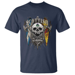 Scottish Warrior T Shirt Vintage Skull Celtic Cross Scottish Lion Rampant Flag TS11 Navy Print Your Wear