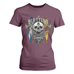 Scottish Warrior T Shirt For Women Vintage Skull Celtic Cross Scottish Lion Rampant Flag TS11 Maroon Print Your Wear