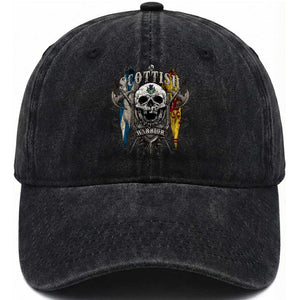 Scottish Warrior Washed Cotton Baseball Cap Vintage Skull Celtic Cross Scottish Lion Rampant Flag TS11 Print Your Wear