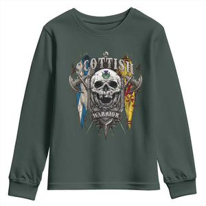Scottish Warrior Youth Sweatshirt Vintage Skull Celtic Cross Scottish Lion Rampant Flag TS11 Dark Forest Green Print Your Wear