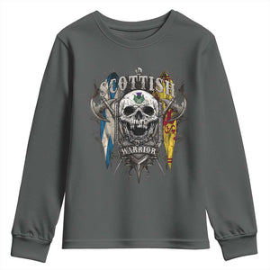 Scottish Warrior Youth Sweatshirt Vintage Skull Celtic Cross Scottish Lion Rampant Flag TS11 Dark Heather Print Your Wear