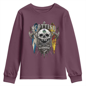 Scottish Warrior Youth Sweatshirt Vintage Skull Celtic Cross Scottish Lion Rampant Flag TS11 Maroon Print Your Wear