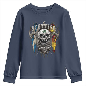 Scottish Warrior Youth Sweatshirt Vintage Skull Celtic Cross Scottish Lion Rampant Flag TS11 Navy Print Your Wear