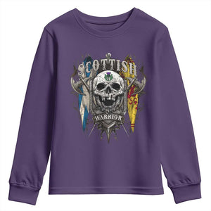 Scottish Warrior Youth Sweatshirt Vintage Skull Celtic Cross Scottish Lion Rampant Flag TS11 Purple Print Your Wear