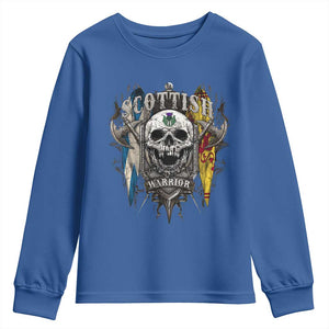 Scottish Warrior Youth Sweatshirt Vintage Skull Celtic Cross Scottish Lion Rampant Flag TS11 Royal Blue Print Your Wear