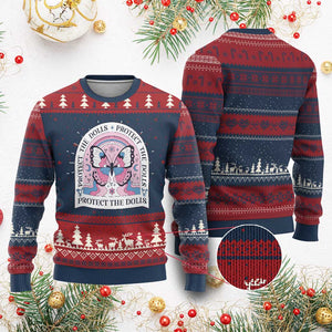 Protect The Dolls Knit Sweatshirt Trans Women Pride Month Butterfly TS11 Burgundy Print Your Wear
