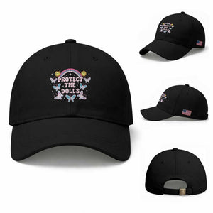 Protect The Dolls Baseball Cap Trans Women Pride Month Retro Groove Butterfly TS11 Baseball Cap Universal Fit Black Print Your Wear
