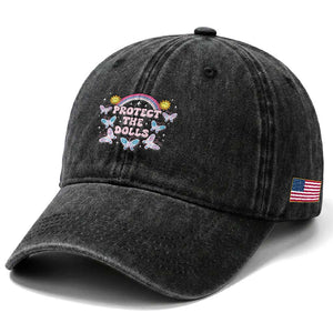 Protect The Dolls Washed Cotton Baseball Cap Trans Women Pride Month Retro Groove Butterfly TS11 Print Your Wear