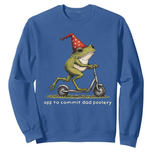 Off To Commit Dad Foolery Sweatshirt Funny Daddy Frog Scooter Fathers Day TS11 Royal Blue Print Your Wear