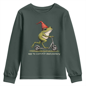 Off To Commit Dad Foolery Youth Sweatshirt Funny Daddy Frog Scooter Fathers Day TS11 Dark Forest Green Print Your Wear