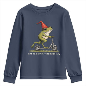 Off To Commit Dad Foolery Youth Sweatshirt Funny Daddy Frog Scooter Fathers Day TS11 Navy Print Your Wear