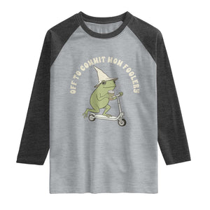 Off To Commit Mom Foolery Raglan Shirt Funny Mama Frog Scooter Mother's Day TS11 Heather Gray Heather Charcoal Print Your Wear