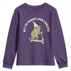 Off To Commit Mom Foolery Youth Sweatshirt Funny Mama Frog Scooter Mother's Day TS11 Purple Print Your Wear