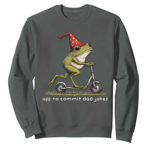Off To Commit Dad Jokes Sweatshirt Funny Daddy Frog Scooter Fathers Day TS11 Dark Heather Print Your Wear
