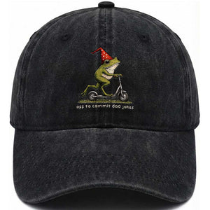 Off To Commit Dad Jokes Washed Cotton Baseball Cap Funny Daddy Frog Scooter Fathers Day TS11 Print Your Wear