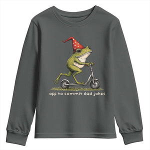 Off To Commit Dad Jokes Youth Sweatshirt Funny Daddy Frog Scooter Fathers Day TS11 Dark Heather Print Your Wear