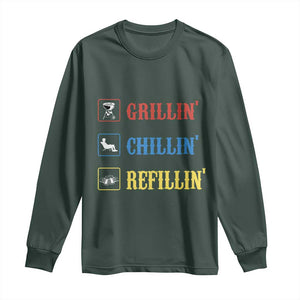 BBQ Lover Long Sleeve Shirt Grilling Chillin' Grillin' Refillin' Smoker TS11 Dark Forest Green Print Your Wear