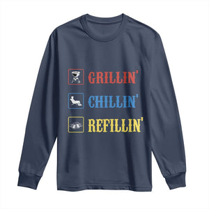 BBQ Lover Long Sleeve Shirt Grilling Chillin' Grillin' Refillin' Smoker TS11 Navy Print Your Wear