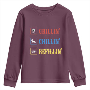 BBQ Lover Youth Sweatshirt Grilling Chillin' Grillin' Refillin' Smoker TS11 Maroon Print Your Wear