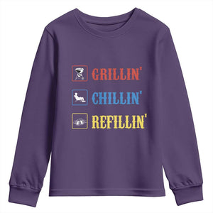 BBQ Lover Youth Sweatshirt Grilling Chillin' Grillin' Refillin' Smoker TS11 Purple Print Your Wear