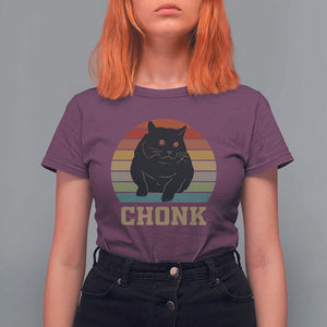 Funny Cat T Shirt For Women Chonk Black Fat Kitten TS11 Maroon Print Your Wear