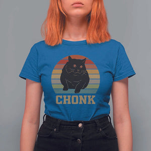 Funny Cat T Shirt For Women Chonk Black Fat Kitten TS11 Royal Blue Print Your Wear