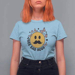 LGBT Free Dad Hugs T Shirt For Women Gay Pride Month Retro Groove Smiley Face Community TS11 Light Blue Print Your Wear