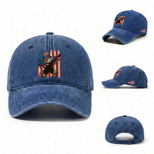 Funny Patriotic Dabbing American Flag Bald Eagle 4th Of July Washed Cotton Baseball Cap TS11 Washed Cap Universal Fit Royal Blue Print Your Wear