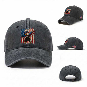 Funny Patriotic Dabbing American Flag Bald Eagle 4th Of July Washed Cotton Baseball Cap TS11 Washed Cap Universal Fit Dark Gray Print Your Wear
