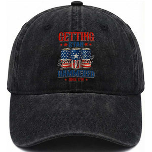 Funny Getting Star Spangled Hammered Since 1776 Washed Cotton Baseball Cap 4th of July Beers American Flag TS11 Washed Cap Universal Fit Black Print Your Wear