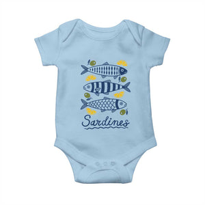 Minimal Sardines Fishermen Aesthetic Retro Baby Onesie TS11 Light Blue Print Your Wear
