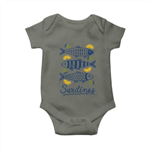 Minimal Sardines Fishermen Aesthetic Retro Baby Onesie TS11 Military Green Print Your Wear