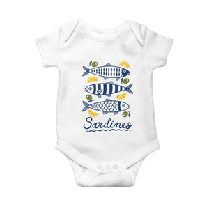 Minimal Sardines Fishermen Aesthetic Retro Baby Onesie TS11 White Print Your Wear