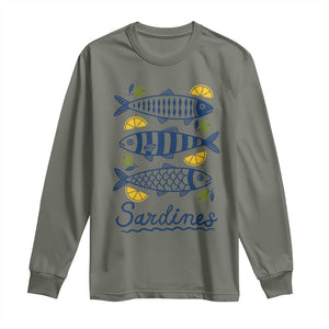 Minimal Sardines Fishermen Aesthetic Retro Long Sleeve Shirt TS11 Military Green Print Your Wear