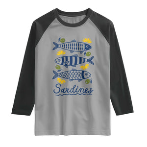 Minimal Sardines Fishermen Aesthetic Retro Raglan Shirt TS11 Sport Gray Black Print Your Wear