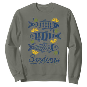 Minimal Sardines Fishermen Aesthetic Retro Sweatshirt TS11 Military Green Print Your Wear