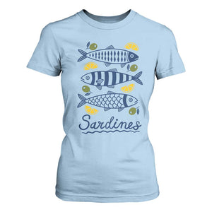Minimal Sardines Fishermen Aesthetic Retro T Shirt For Women TS11 Light Blue Print Your Wear
