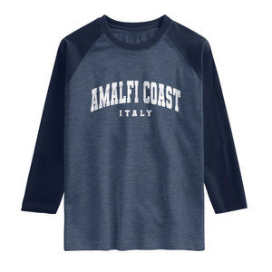 Amalfi Coast Italy Vintage Travel Souvenirs Raglan Shirt TS11 Heather Denim Navy Print Your Wear