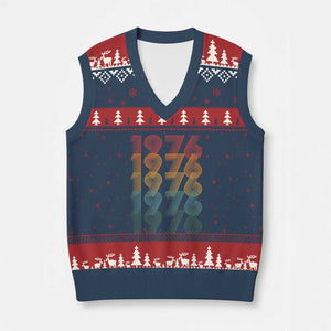 50th Birthday V-Neck Knit Sweater Vest Vintage 1976 Retro 50 Years Old Birthday TS11 Navy Red Print Your Wear