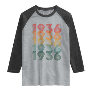 90th Birthday Raglan Shirt Vintage 1936 Retro 90 Years Old Birthday TS11 Heather Gray Heather Charcoal Print Your Wear