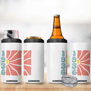 90th Birthday 4 in 1 Can Cooler Tumbler Vintage 1936 Boho Flowers 90 Years Old Birthday