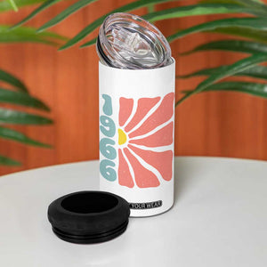 60th Birthday 4 in 1 Can Cooler Tumbler Vintage 1966 Boho Flowers 60 Years Old Birthday